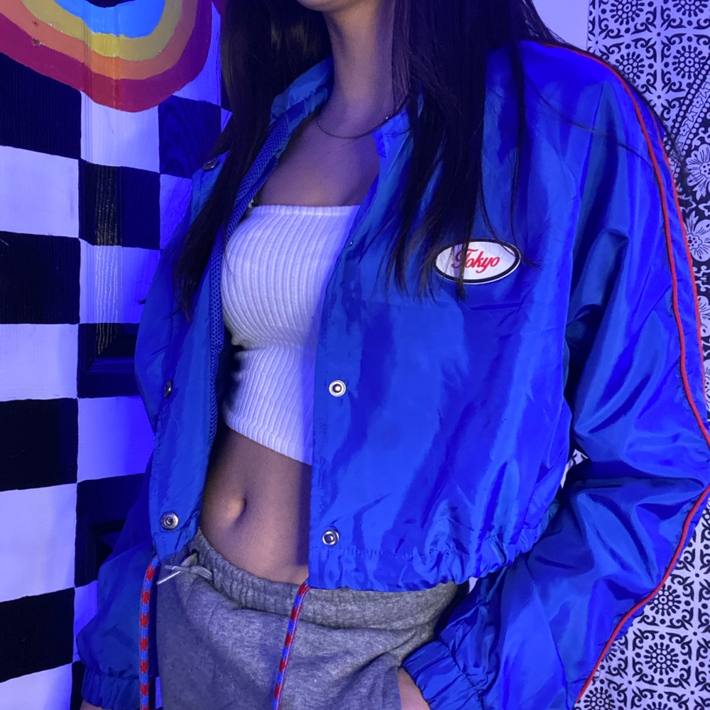 Blue cropped windbreaker